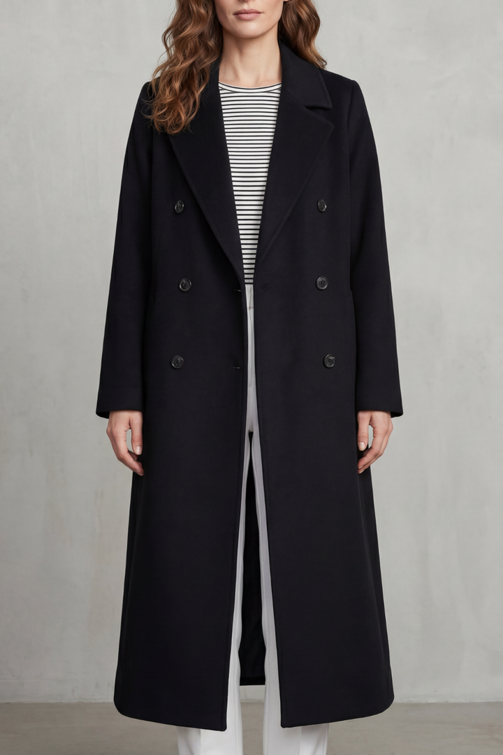 Classic Wool Blend Double-Breasted Coat for Women