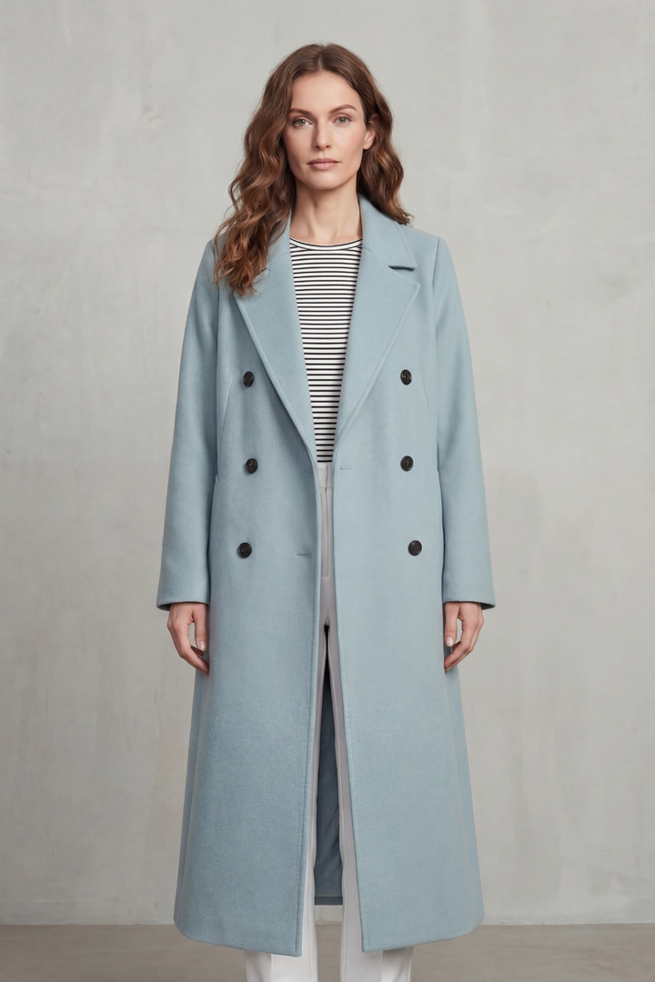 Classic Wool Blend Double-Breasted Coat for Women