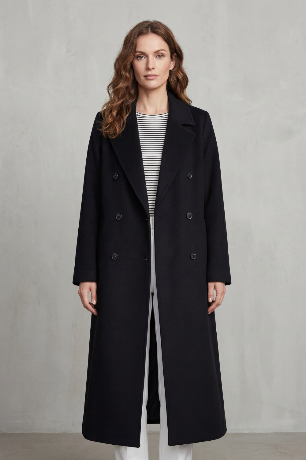 Classic Wool Blend Double-Breasted Coat for Women