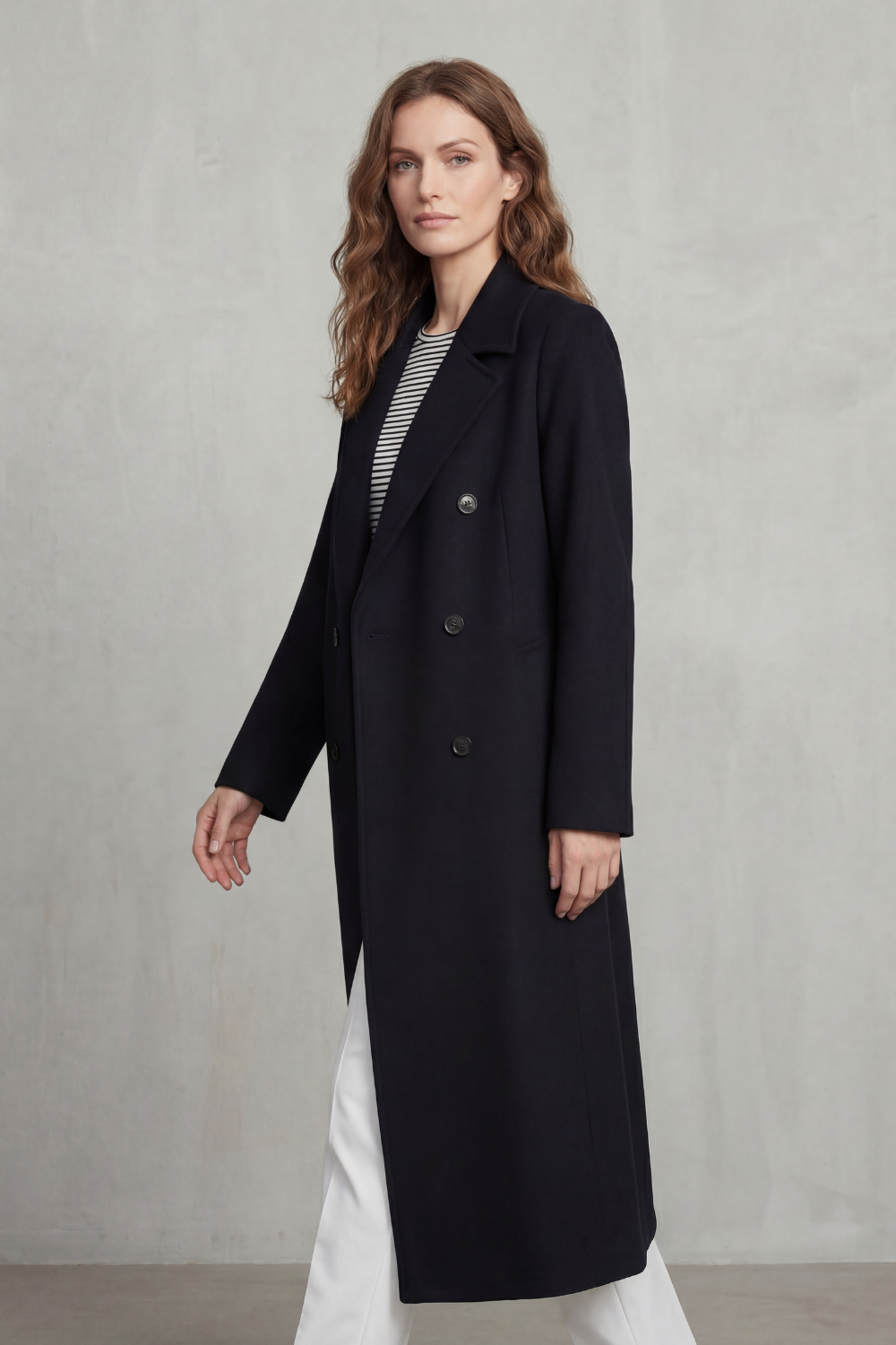 Classic Wool Blend Double-Breasted Coat for Women