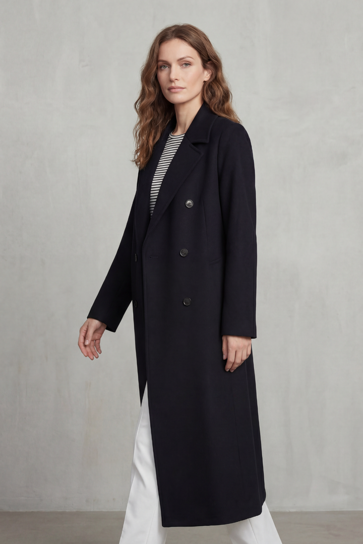 Classic Wool Blend Double-Breasted Coat for Women