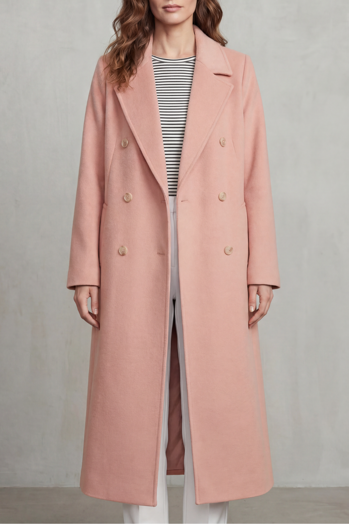 Classic Wool Blend Double-Breasted Coat for Women