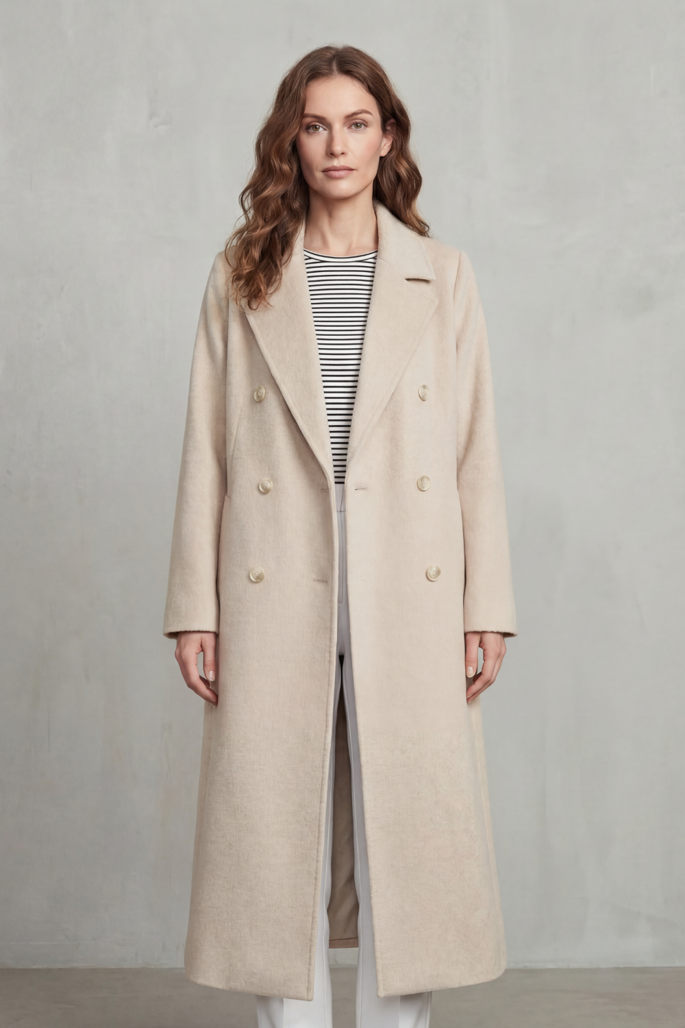 Classic Wool Blend Double-Breasted Coat for Women