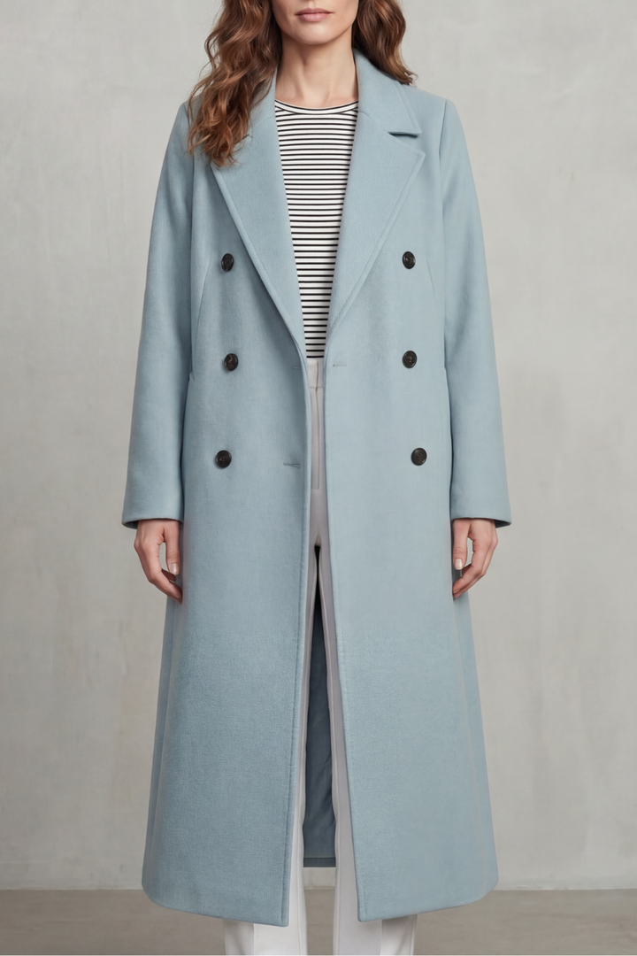 Classic Wool Blend Double-Breasted Coat for Women