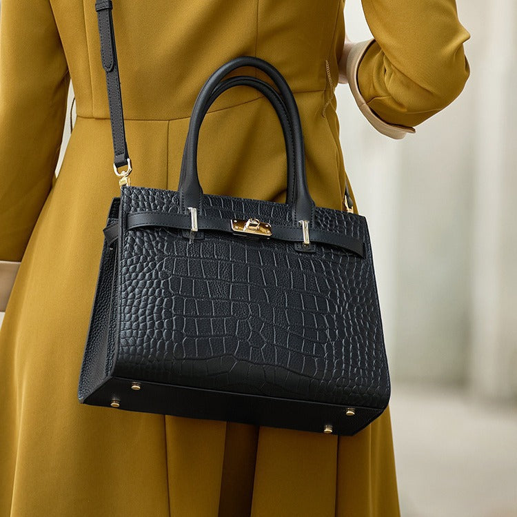 Cleo – Croc Embossed Top Handle Shoulder Bag