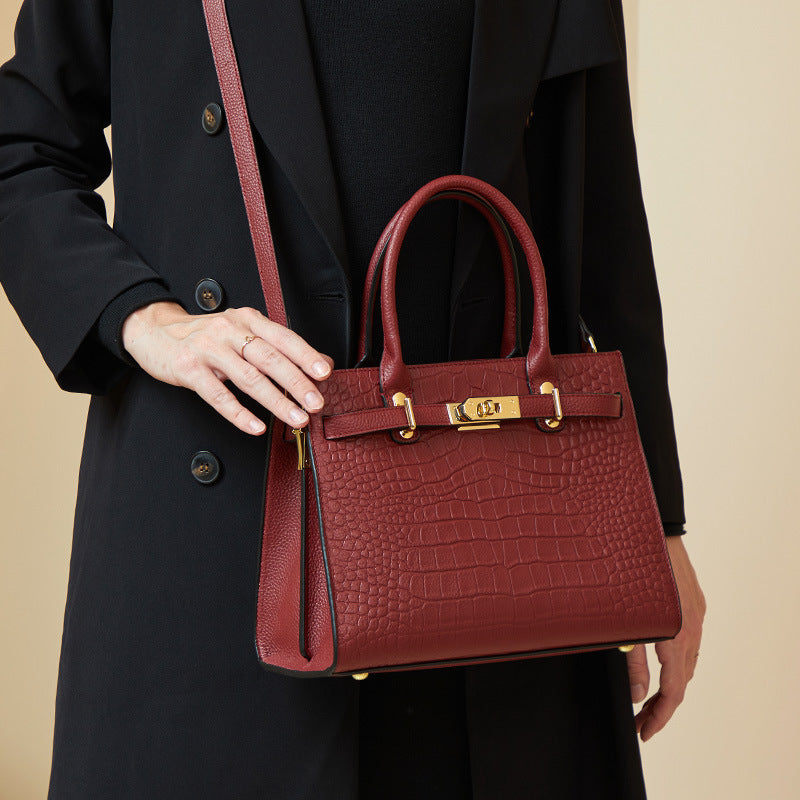 Cleo – Croc Embossed Top Handle Shoulder Bag