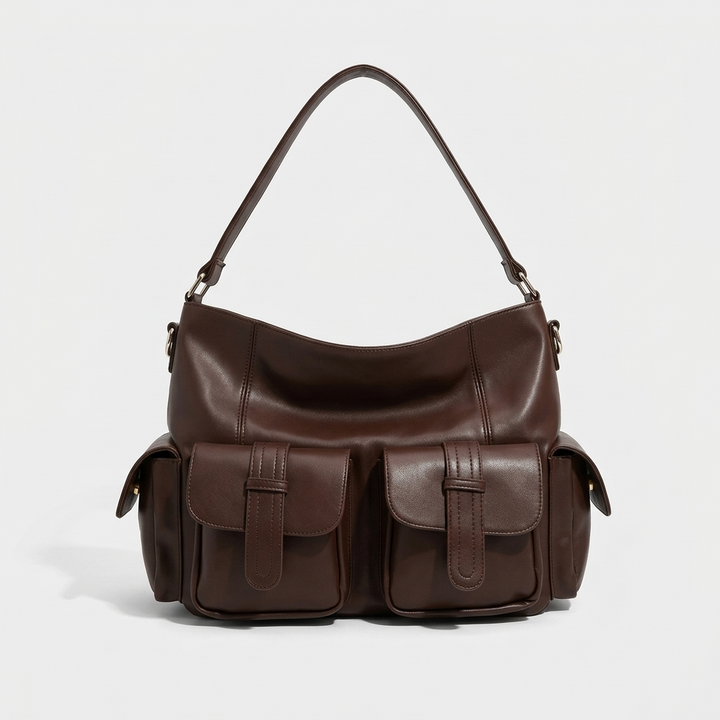 Maren – Large Vegan Cowhide Shoulder Bag, Multi-Pocket