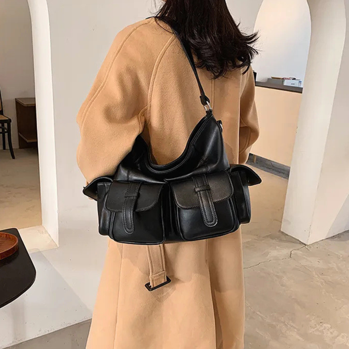 Maren – Large Vegan Cowhide Shoulder Bag, Multi-Pocket