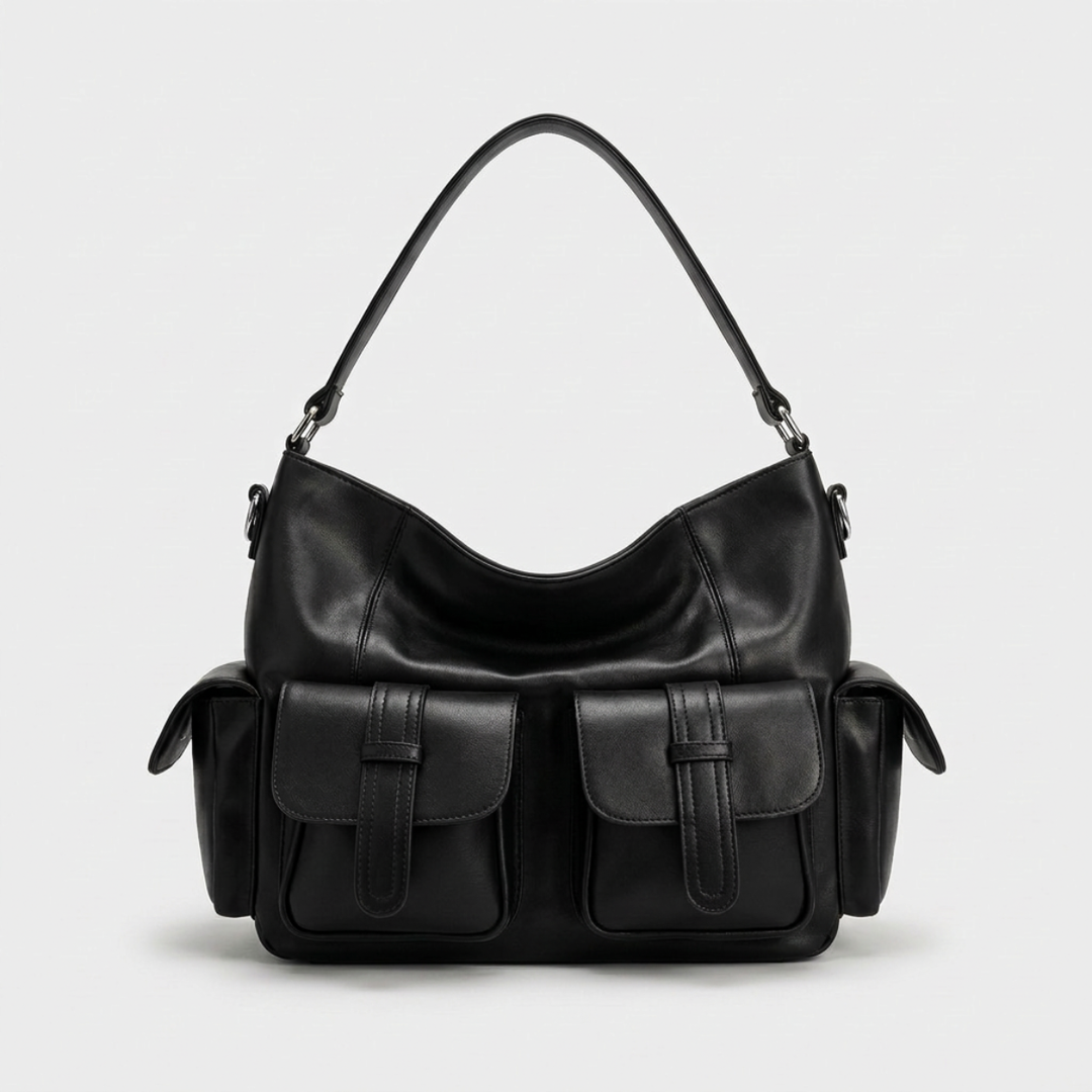 Maren – Large Vegan Cowhide Shoulder Bag, Multi-Pocket