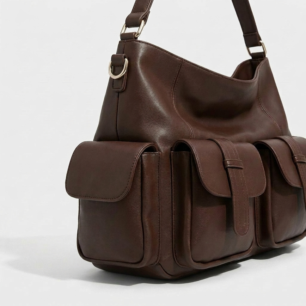 Maren – Large Vegan Cowhide Shoulder Bag, Multi-Pocket
