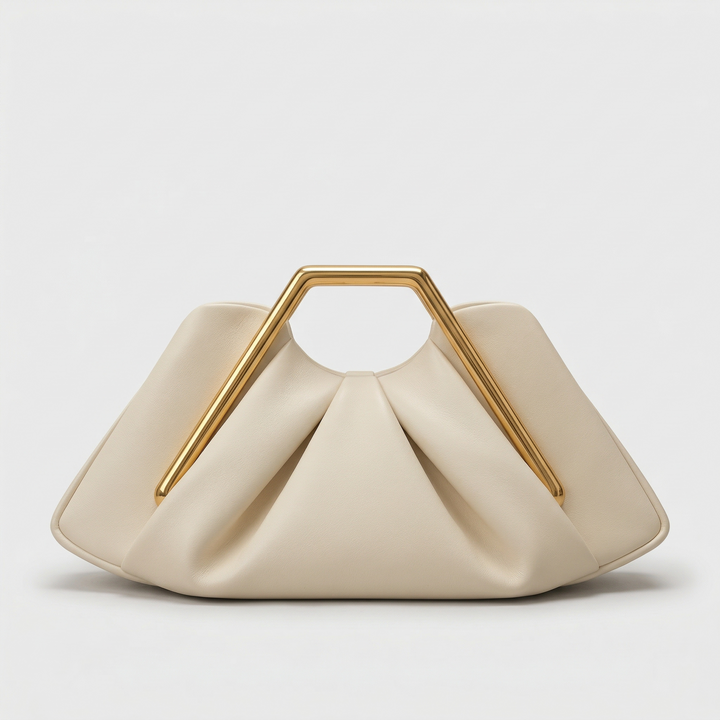 Maren – Pleated Top Handle Clutch Bag, Gold Frame