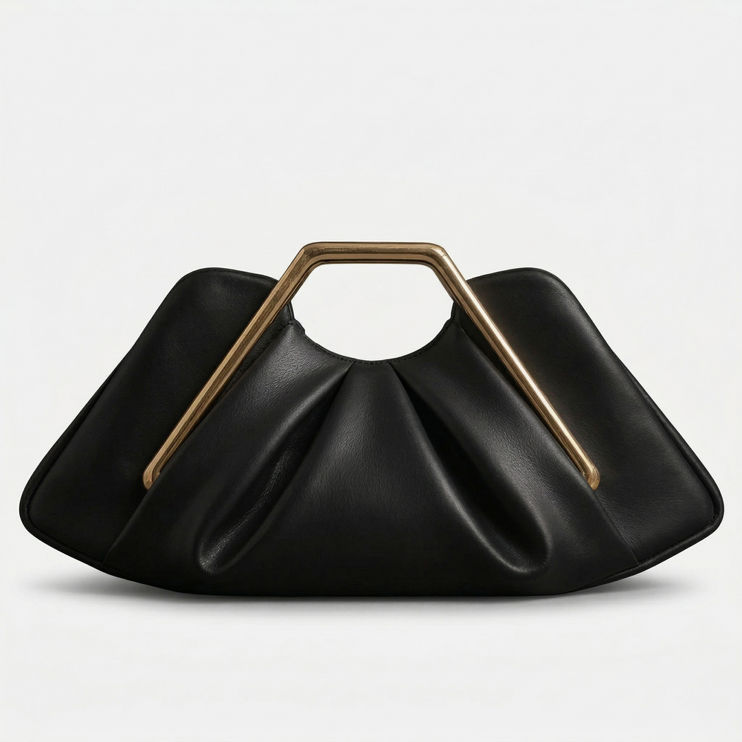 Maren – Pleated Top Handle Clutch Bag, Gold Frame