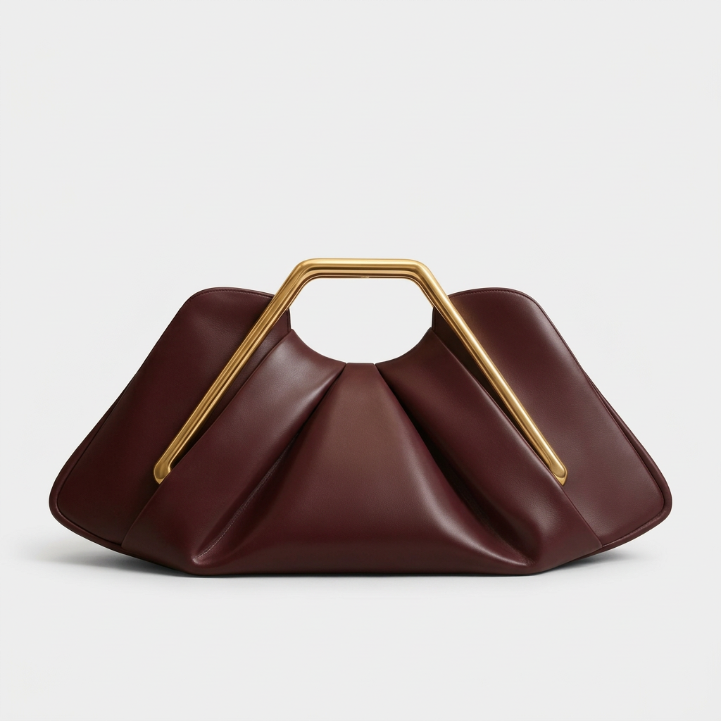 Maren – Pleated Top Handle Clutch Bag, Gold Frame