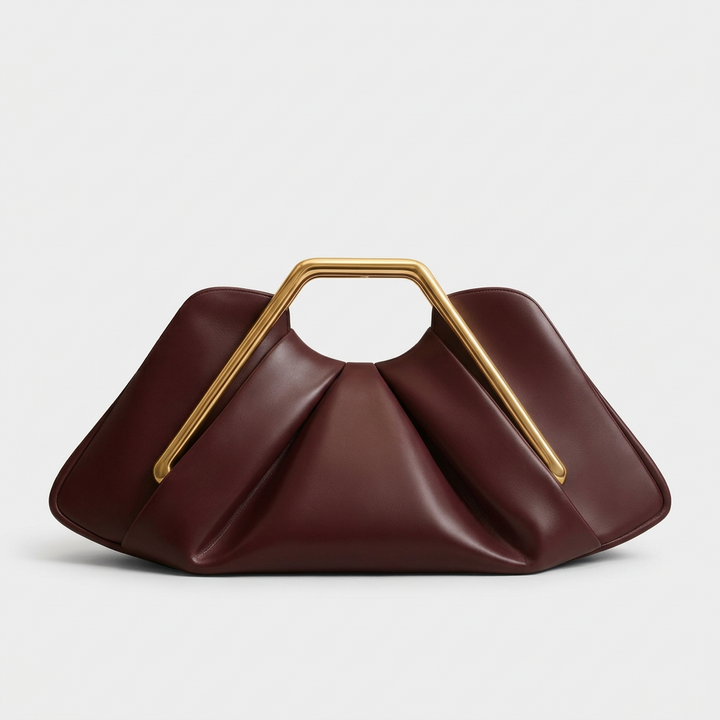 Maren – Pleated Top Handle Clutch Bag, Gold Frame