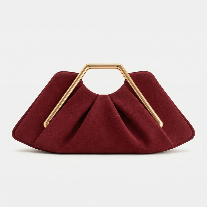 Maren – Pleated Top Handle Clutch Bag, Gold Frame