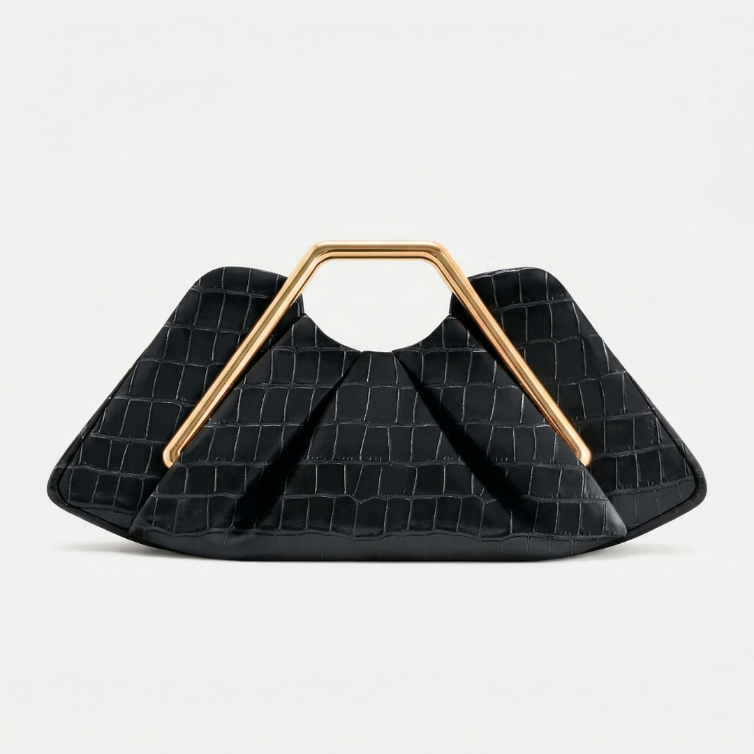 Maren – Pleated Top Handle Clutch Bag, Gold Frame