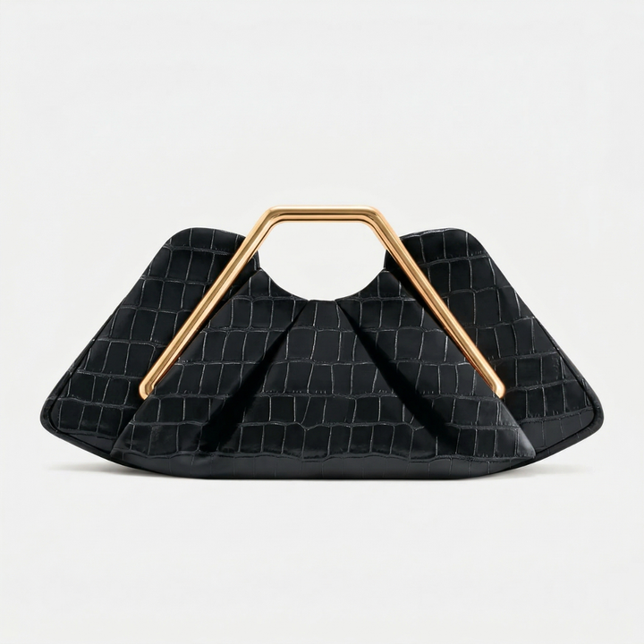 Maren – Pleated Top Handle Clutch Bag, Gold Frame