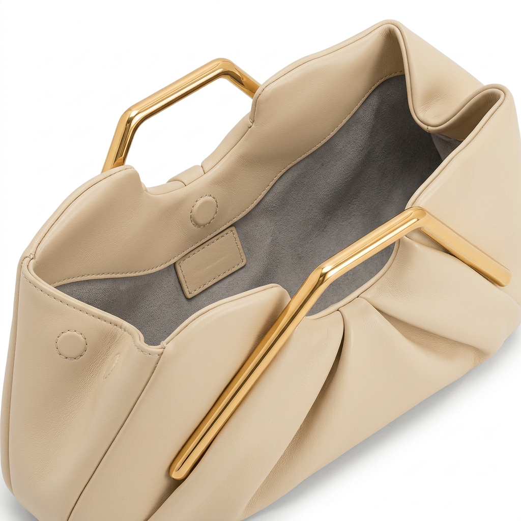Maren – Pleated Top Handle Clutch Bag, Gold Frame