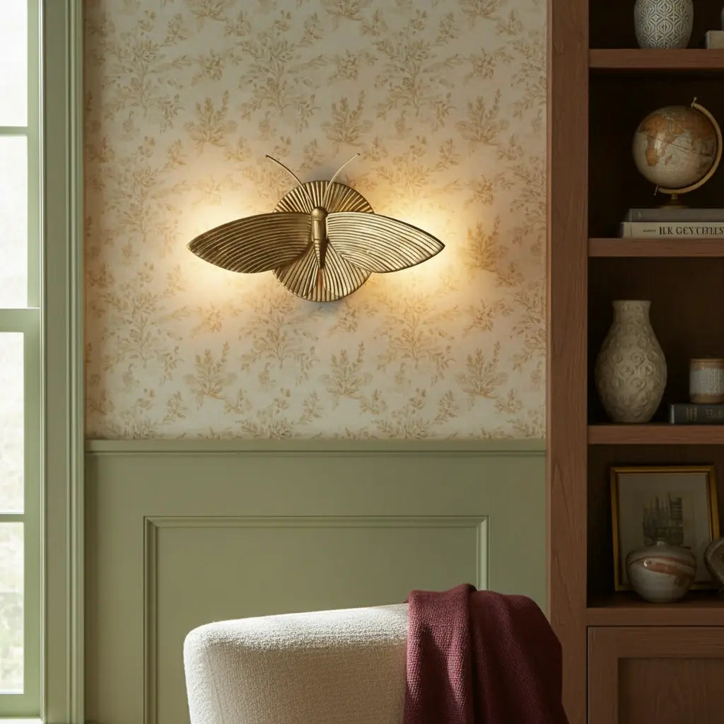 Marlow Vintage Art Deco Moth Resin Wall Lamp