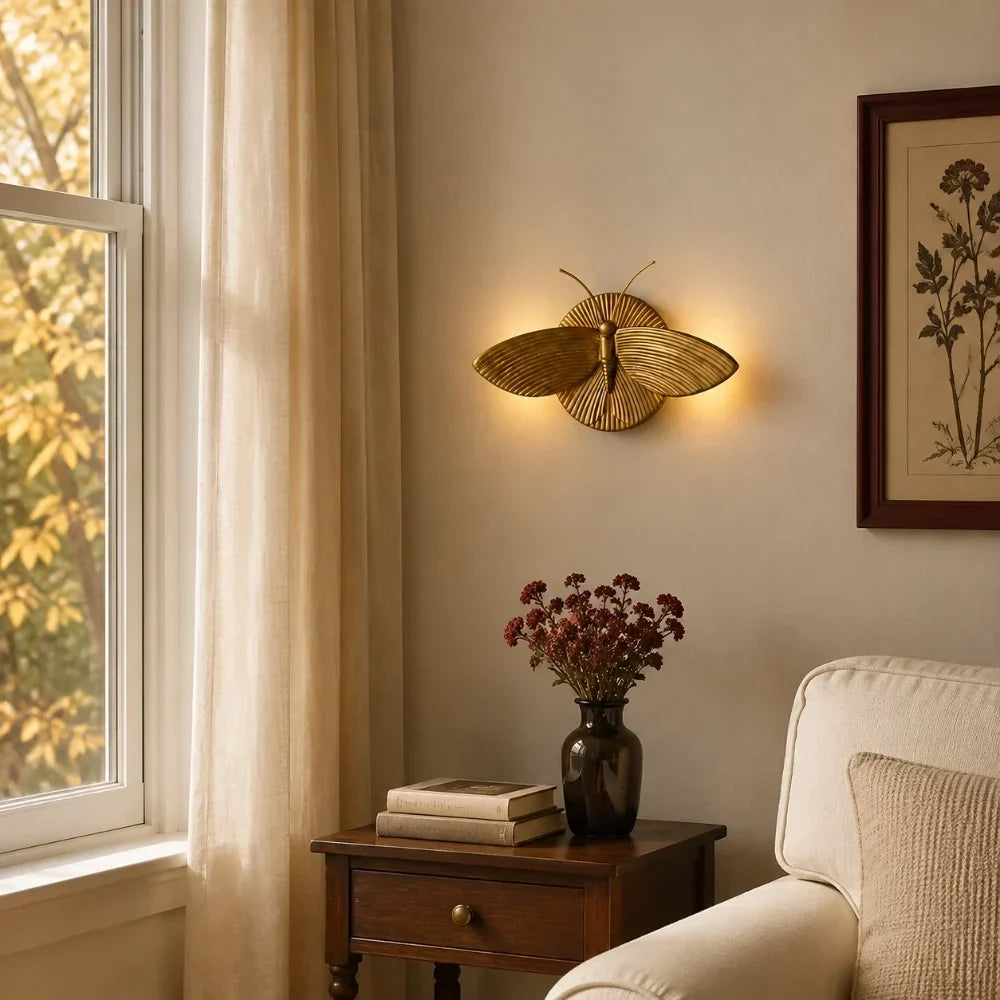 Marlow Vintage Art Deco Moth Resin Wall Lamp
