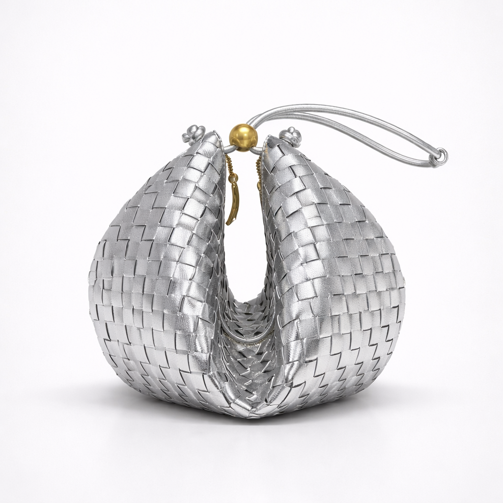 Mavi – Woven Vegan Leather Shoulder Bag with Knotted Handle