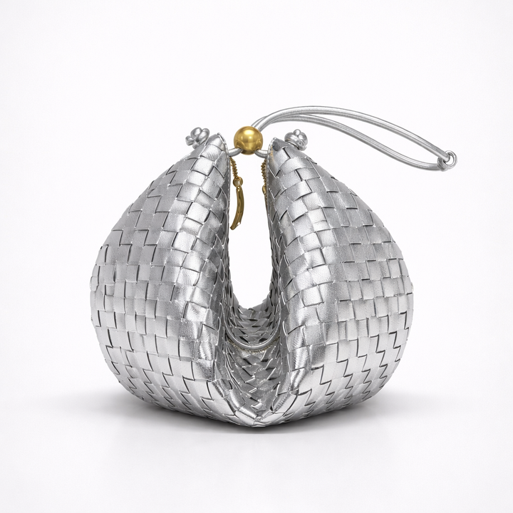 Mavi – Woven Vegan Leather Shoulder Bag with Knotted Handle