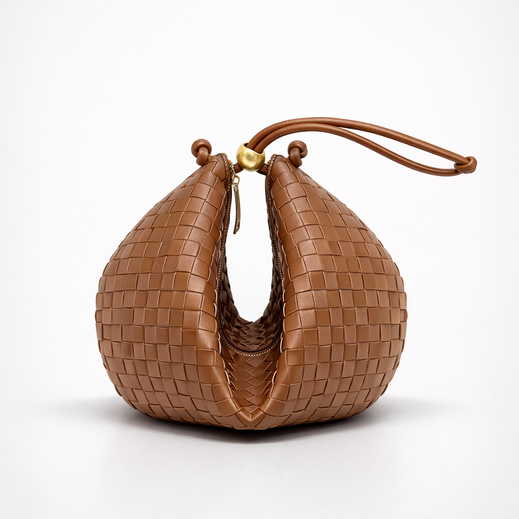 Mavi – Woven Vegan Leather Shoulder Bag with Knotted Handle