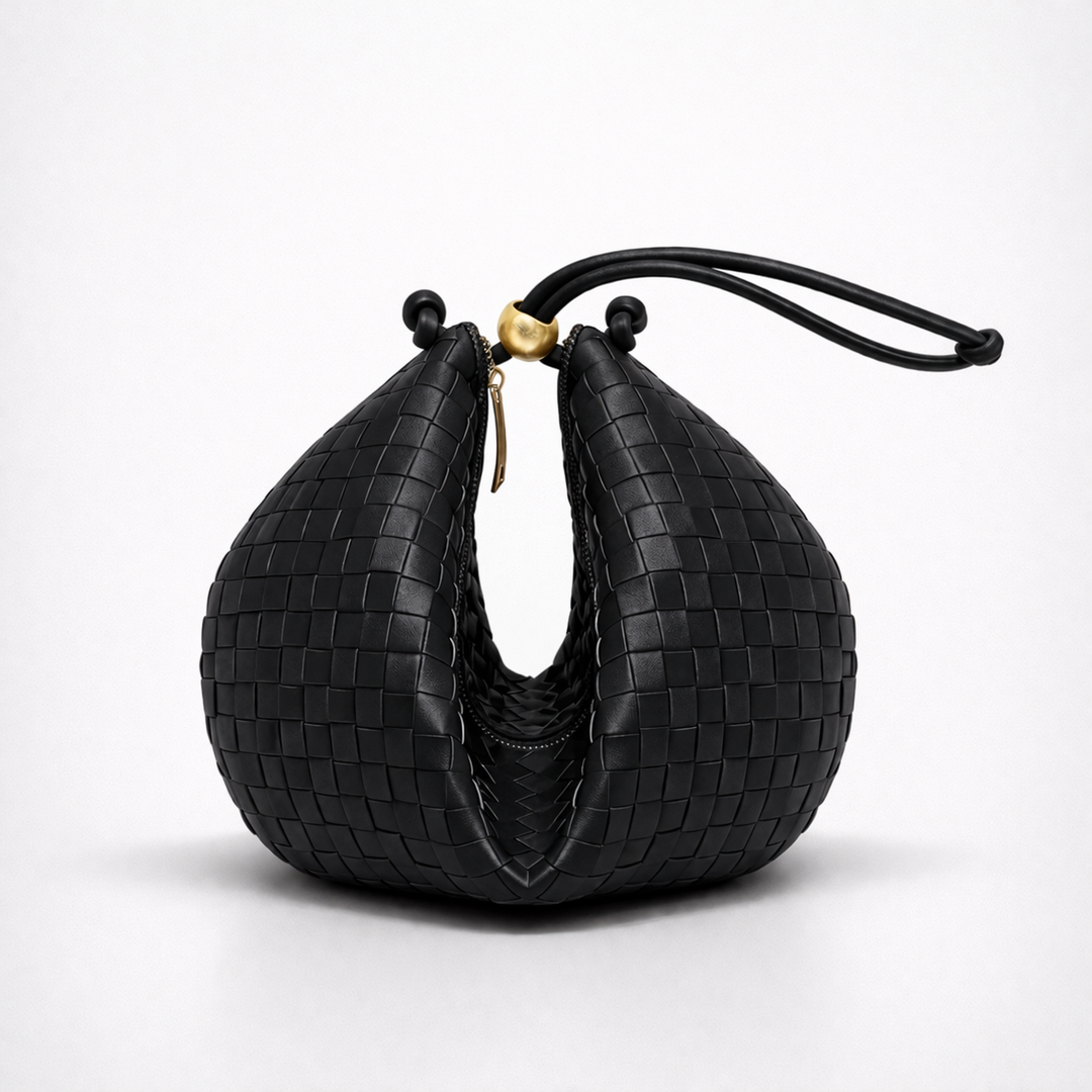 Mavi – Woven Vegan Leather Shoulder Bag with Knotted Handle