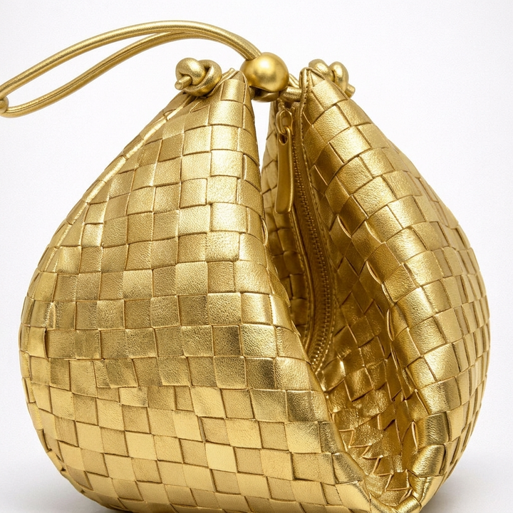 Mavi – Woven Vegan Leather Shoulder Bag with Knotted Handle