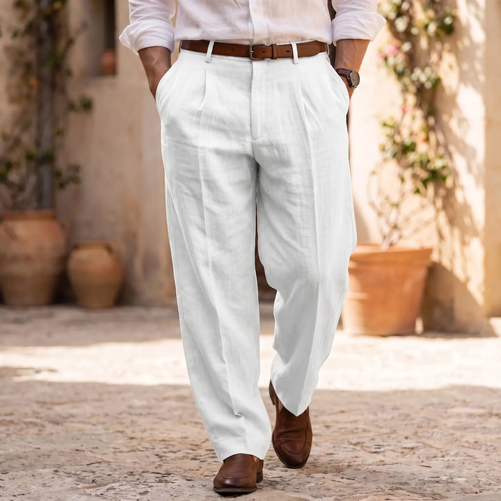 Classic Pleated Summer Pants - Loose Fit Breathable Cotton Linen Blend