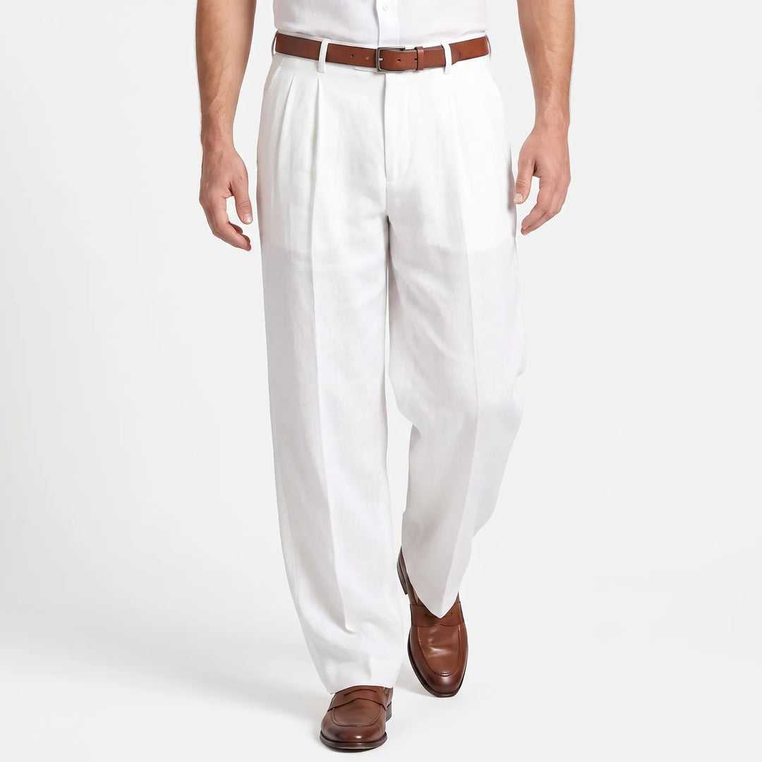 Classic Pleated Summer Pants - Loose Fit Breathable Cotton Linen Blend