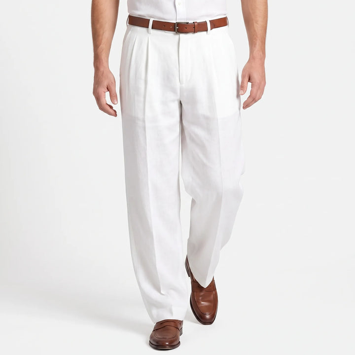 Classic Pleated Summer Pants - Loose Fit Breathable Cotton Linen Blend
