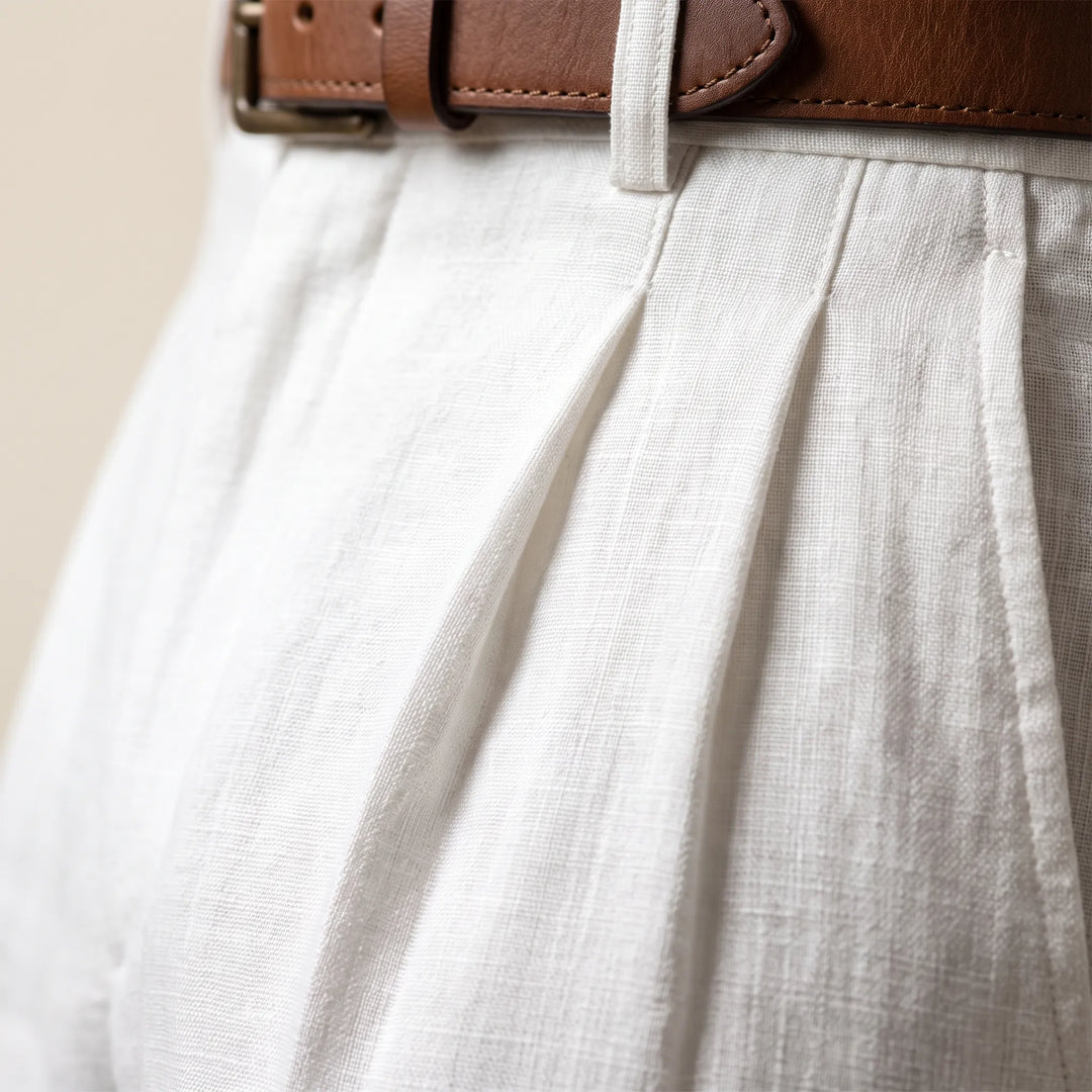 Classic Pleated Summer Pants - Loose Fit Breathable Cotton Linen Blend