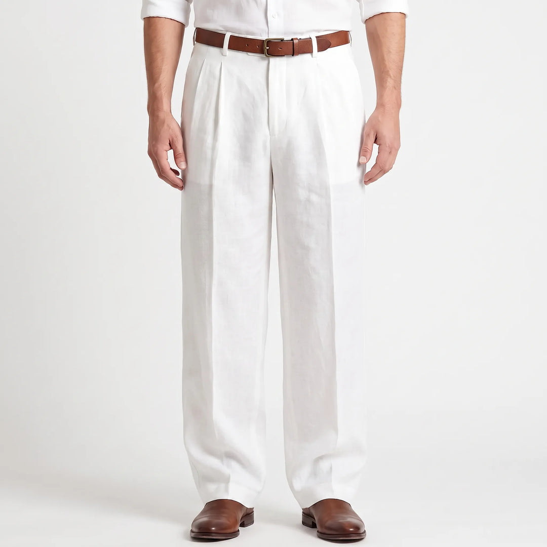 Classic Pleated Summer Pants - Loose Fit Breathable Cotton Linen Blend