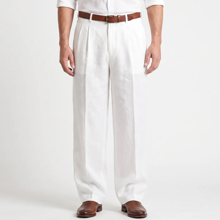 Classic Pleated Summer Pants - Loose Fit Breathable Cotton Linen Blend