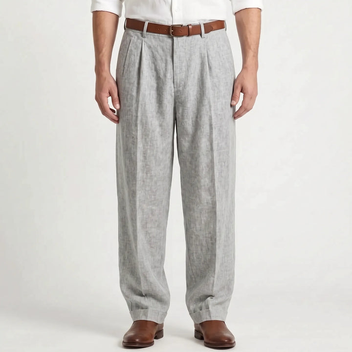 Classic Pleated Summer Pants - Loose Fit Breathable Cotton Linen Blend