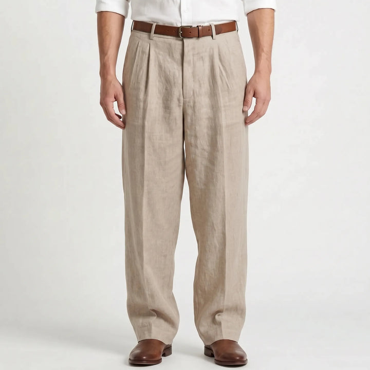 Classic Pleated Summer Pants - Loose Fit Breathable Cotton Linen Blend