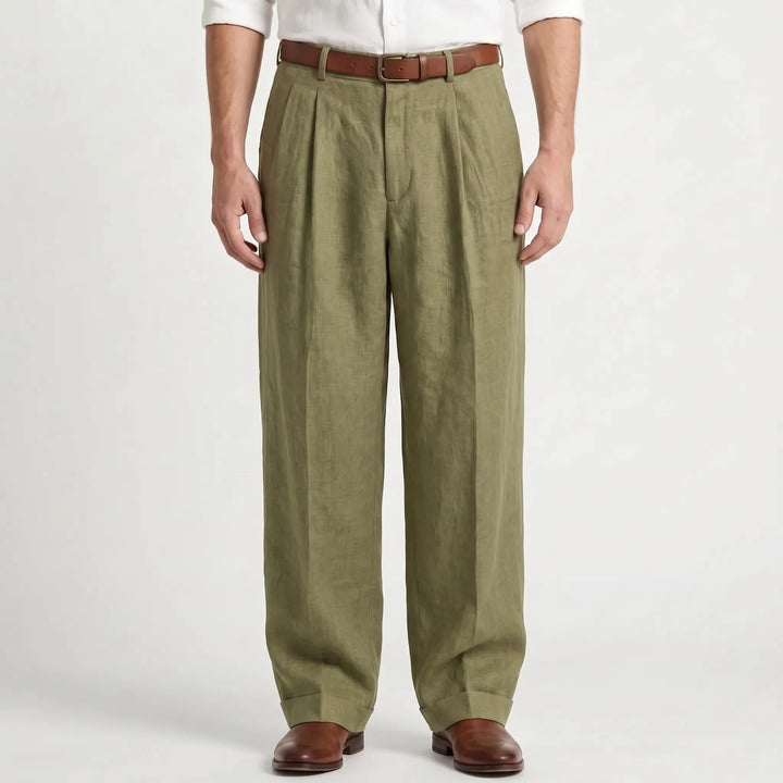 Classic Pleated Summer Pants - Loose Fit Breathable Cotton Linen Blend