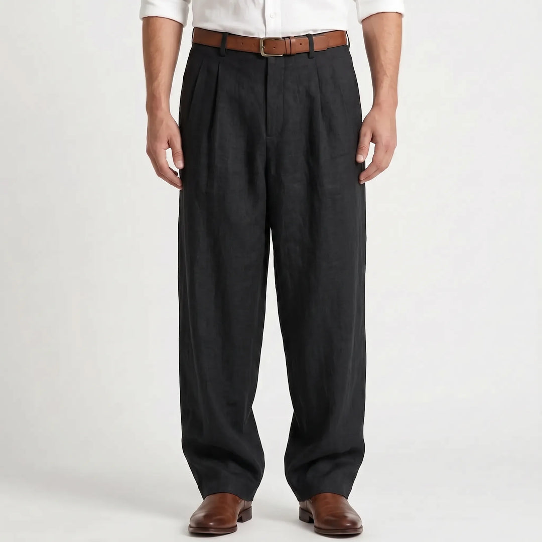 Classic Pleated Summer Pants - Loose Fit Breathable Cotton Linen Blend