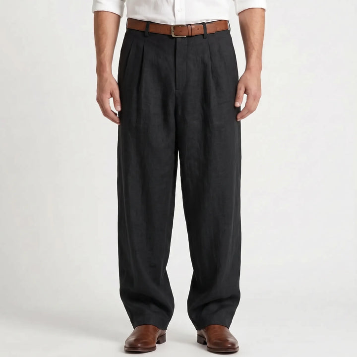 Classic Pleated Summer Pants - Loose Fit Breathable Cotton Linen Blend