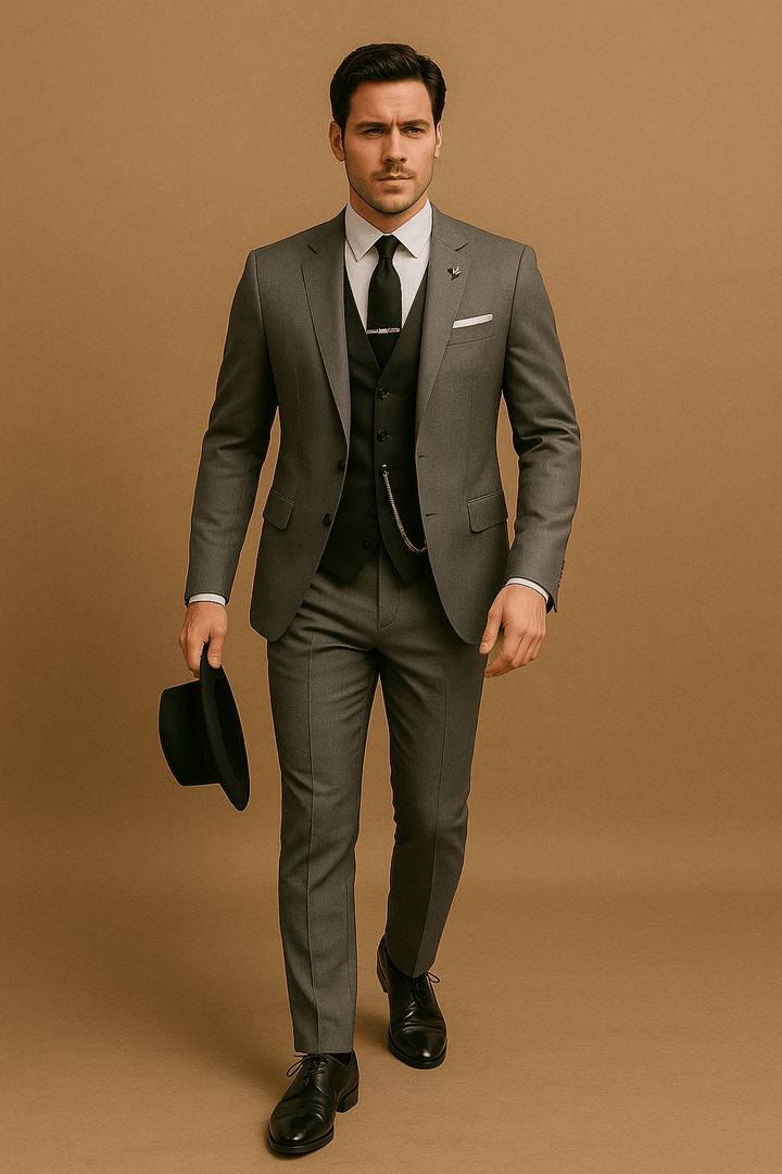 Men’s Three-Piece Slim Fit Suit – Tailored Formal Set with Blazer, Waistcoat & Trousers