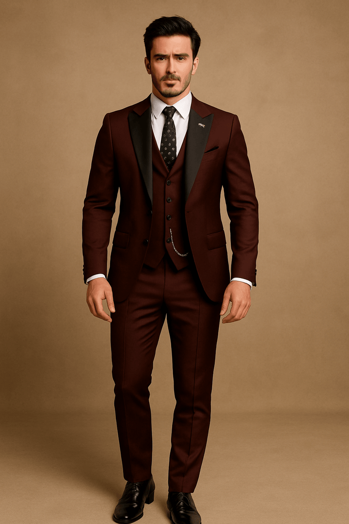 Men’s Three-Piece Slim Fit Suit – Tailored Formal Set with Blazer, Waistcoat & Trousers