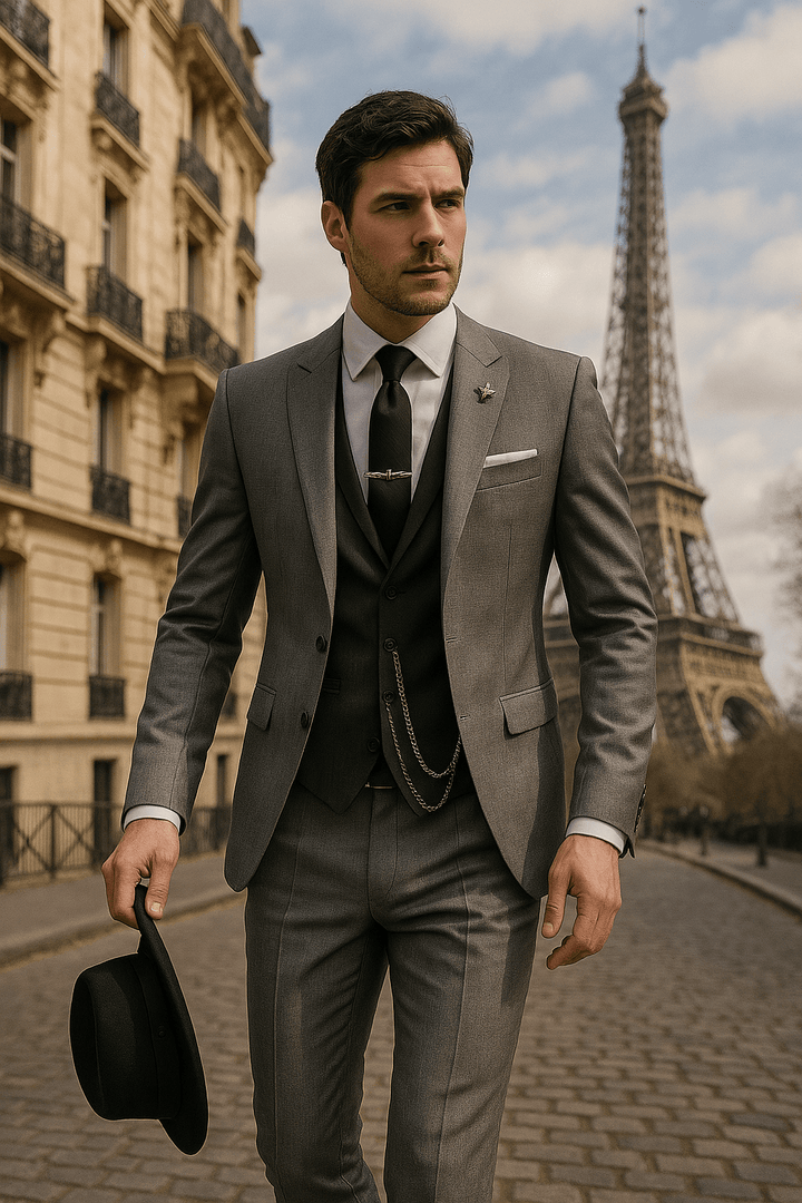 Men’s Three-Piece Slim Fit Suit – Tailored Formal Set with Blazer, Waistcoat & Trousers