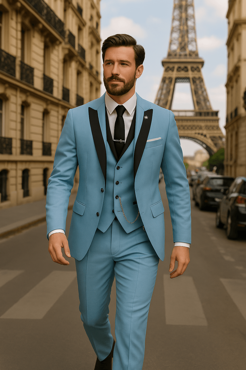 Men’s Three-Piece Slim Fit Suit – Tailored Formal Set with Blazer, Waistcoat & Trousers