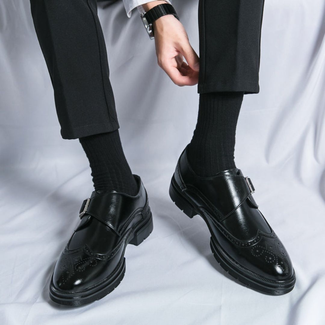Men’s Wingtip Monk Strap Shoes – Classic Brogue Oxford Design for Formal Occasions