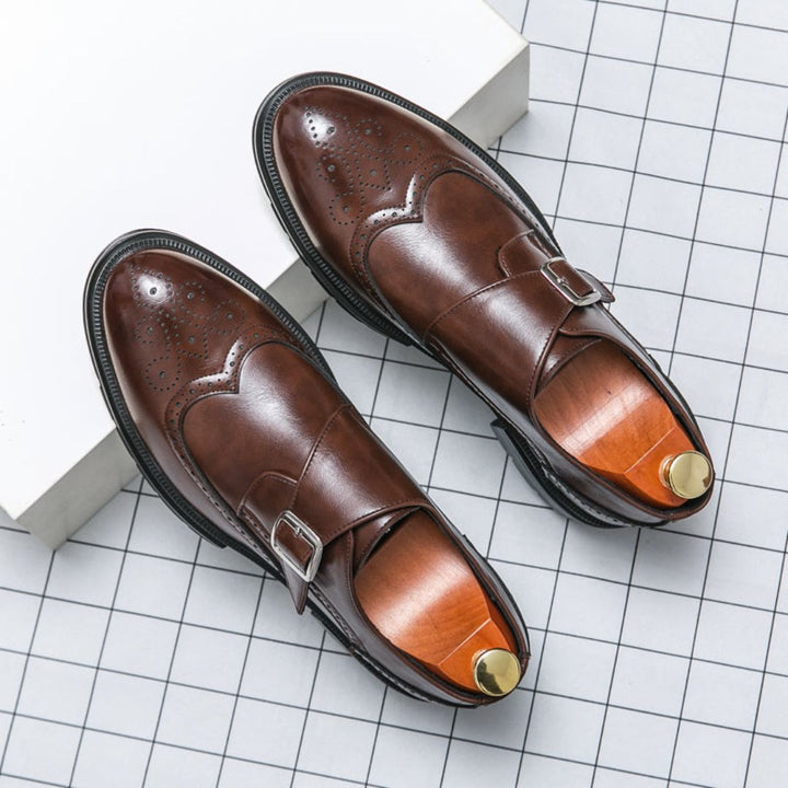 Men’s Wingtip Monk Strap Shoes – Classic Brogue Oxford Design for Formal Occasions