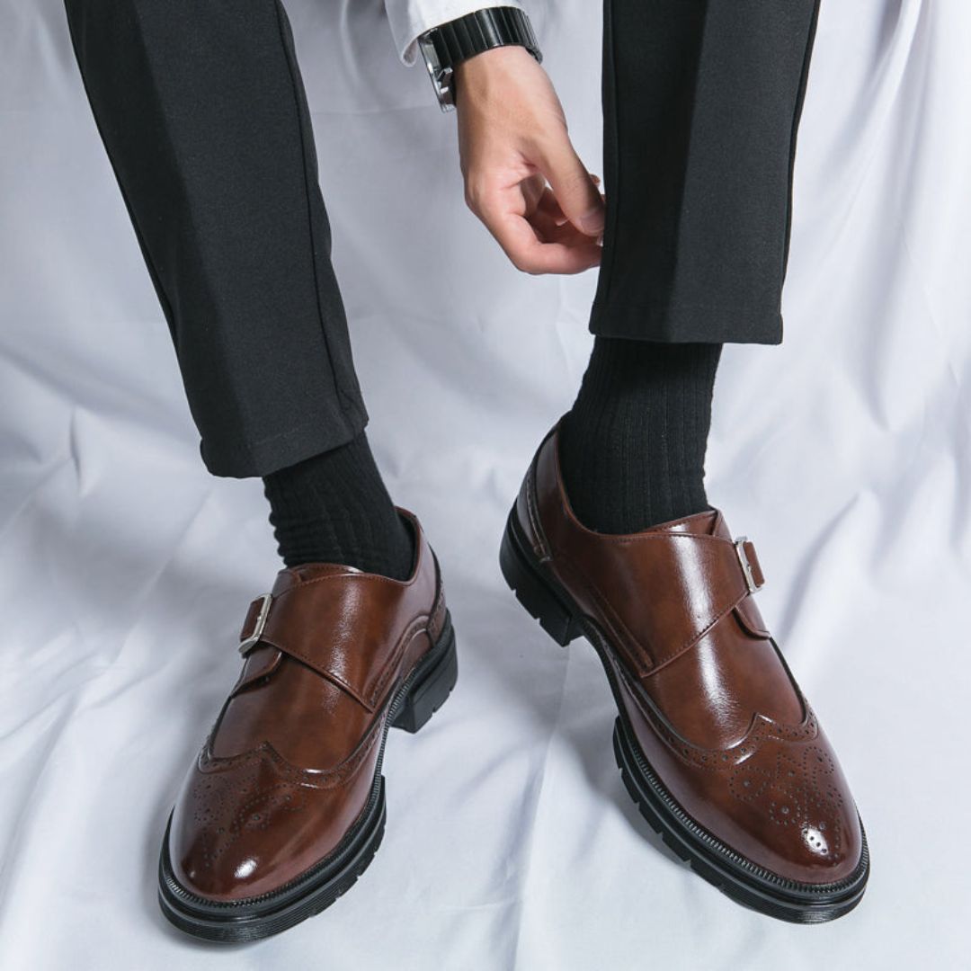 Men’s Wingtip Monk Strap Shoes – Classic Brogue Oxford Design for Formal Occasions