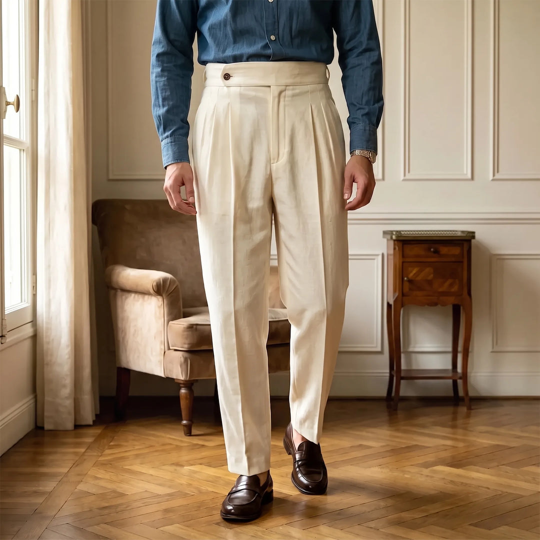 Premium Linen Blend High-Waisted Tapered Trousers for Men