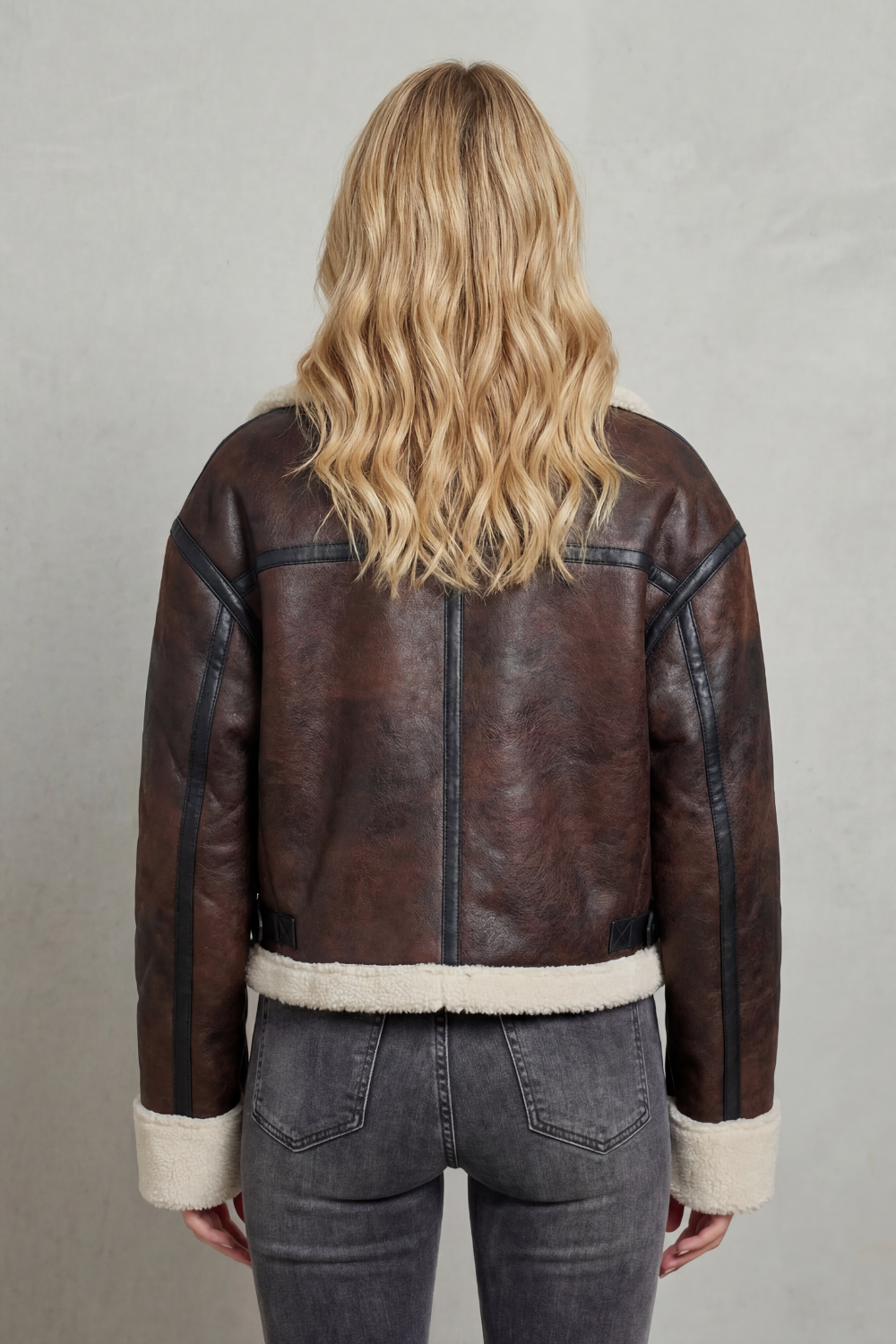 Women's Cropped Shearling-Trim Aviator Jacket