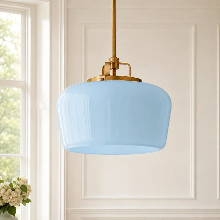 Modern Antique Brass Opal White Glass Shade Pendant Light Kitchen Island